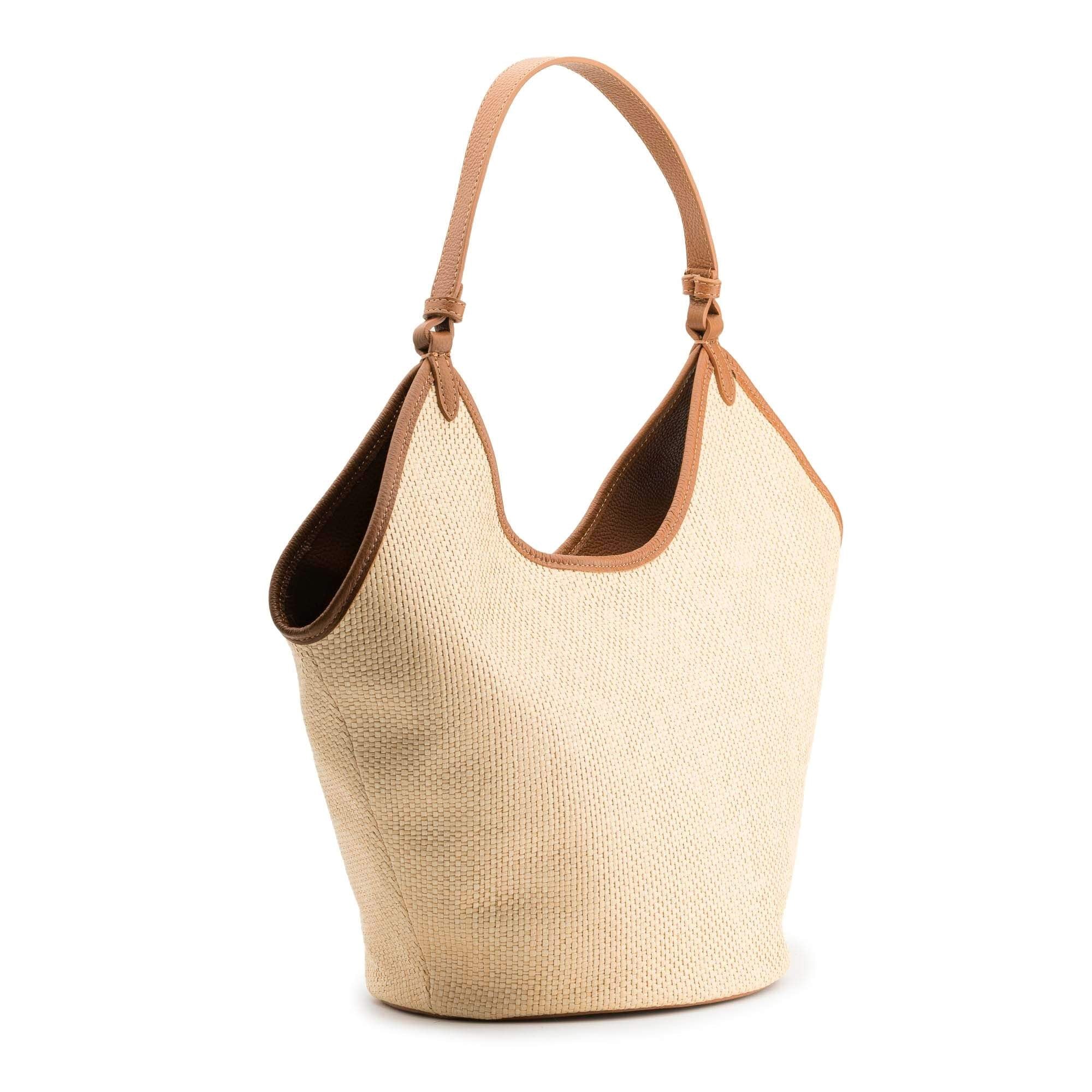 Positano leather & raffia hazelnut