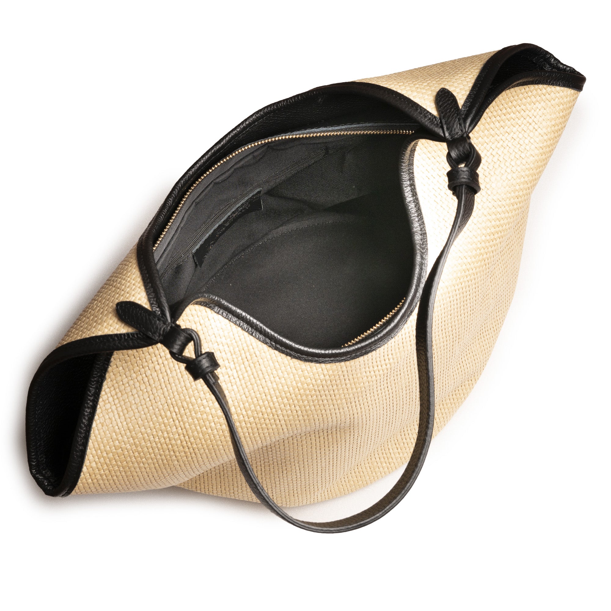 Positano leather & raffia Black