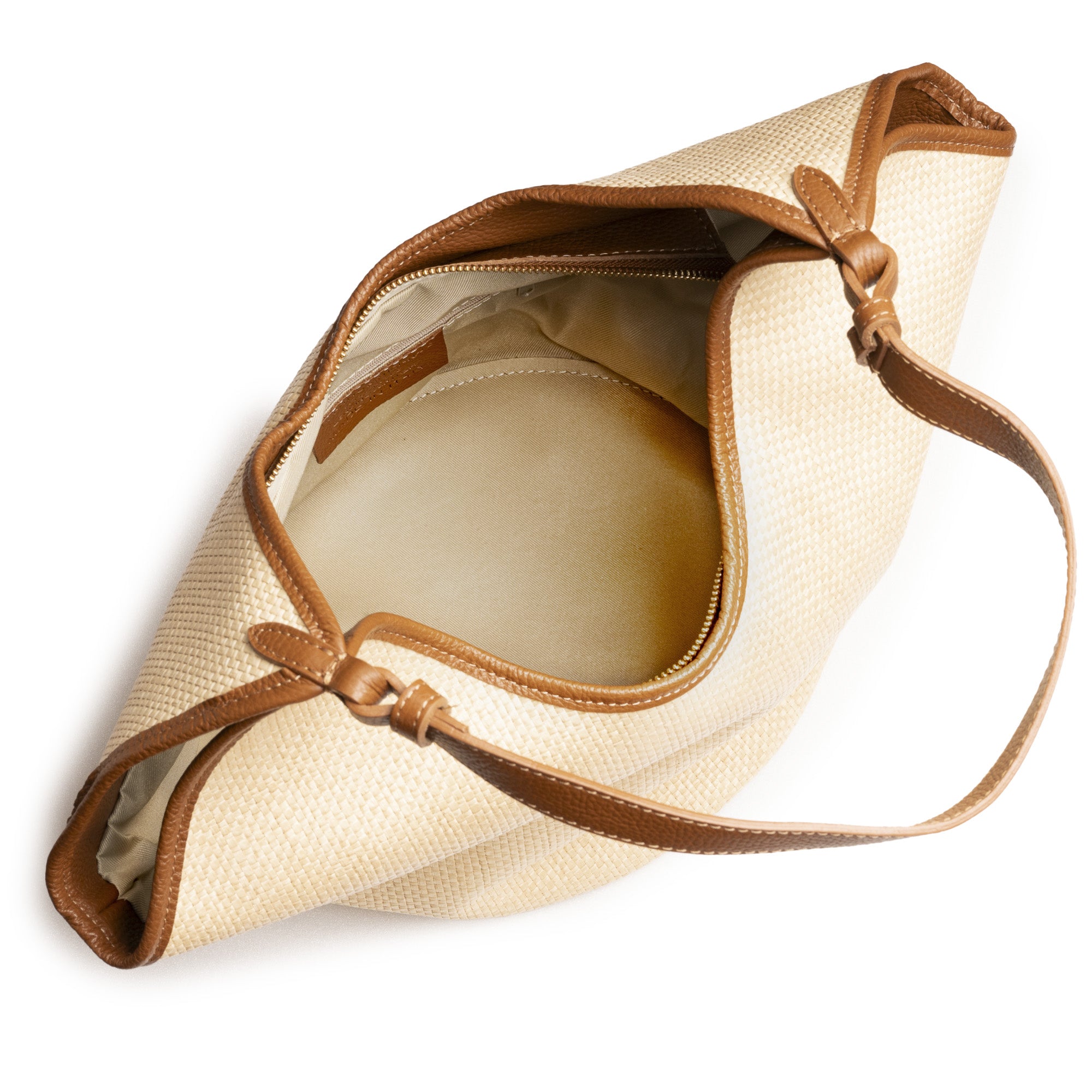 Positano leather & raffia hazelnut