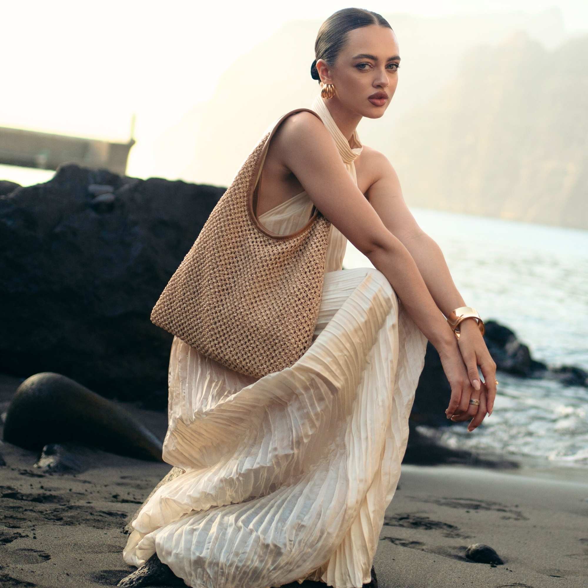Capri Leather & straw Hazelnut