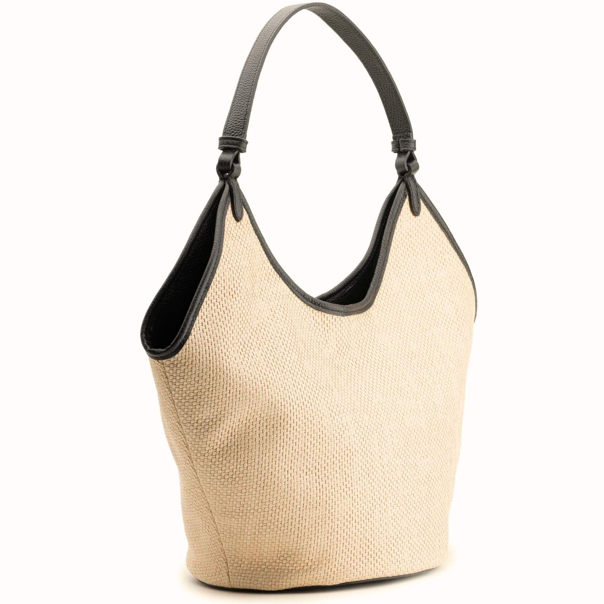 Positano leather & raffia Black