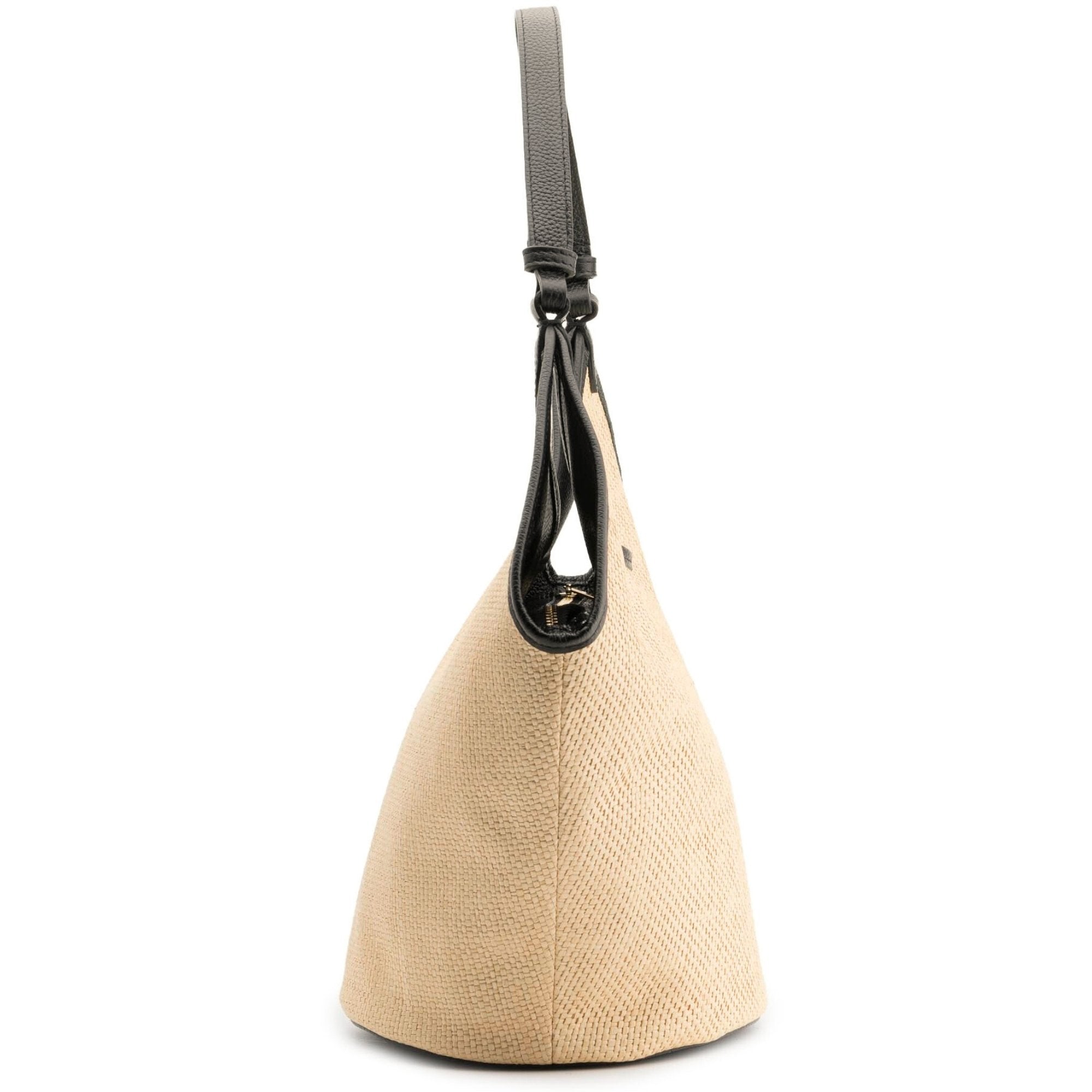 Positano leather & raffia Black